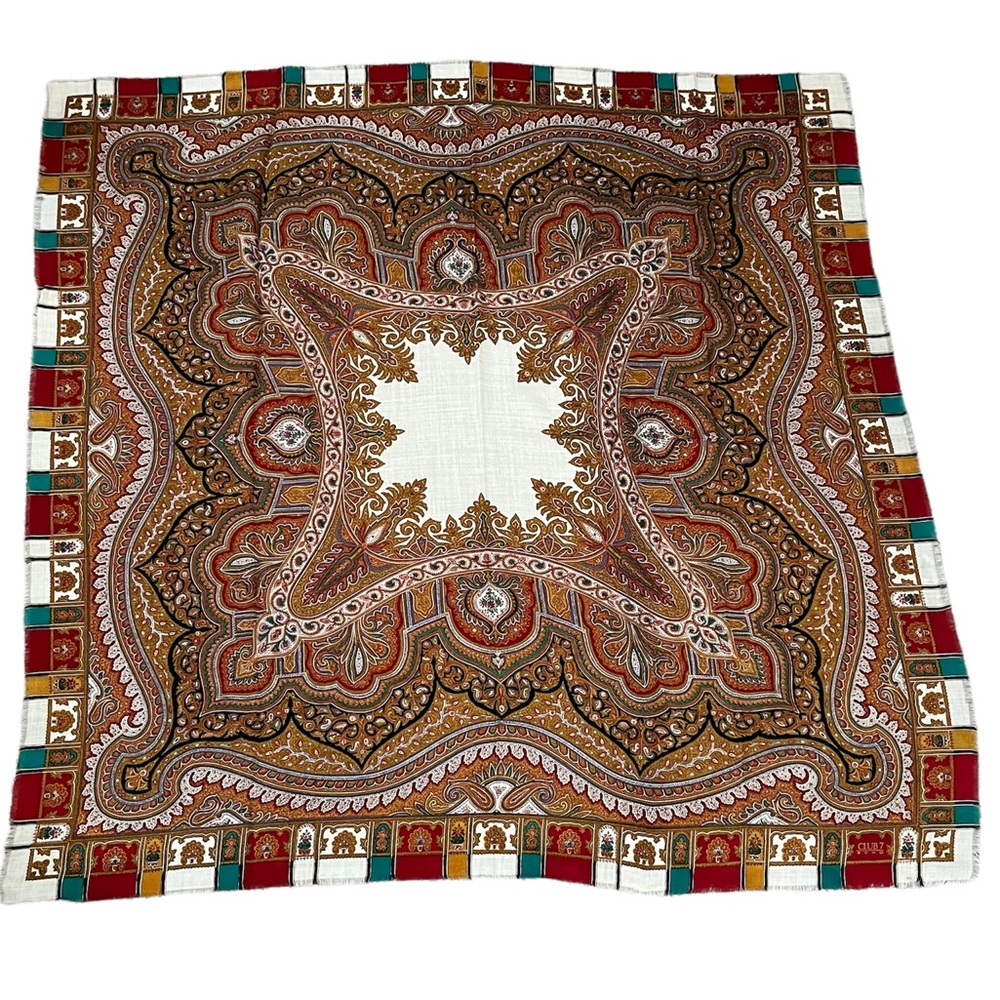 Vintage Echo Club 7 Wool Oversized Scarf Wrap made in Japan red green gold